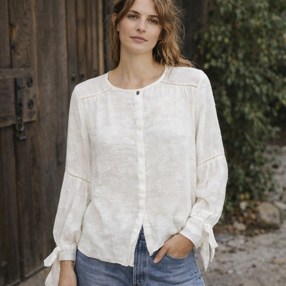 Rebecca Taylor Quiet Luxury Modern Boho Button‎ Top, Size 4